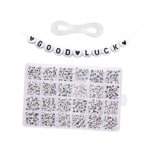 BATHVEVE Kleines Acryl Buchstabenperlen Set für DIY Armbänder Alphabetperlen mit Nadel und Schnur für Schmuckherstellung und Basteln von BATHVEVE