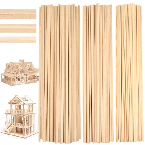 BATINO 180 Stück Quadratischer Holzstäbe Eckig, 2,3,4 mm Holzleisten zum Basteln 30cm Länge Hartholzstäbchen Quadratisch Bastelholz Stäbe Eckig Bastelhölzer für Heimwerker DIY Handwerk von BATINO