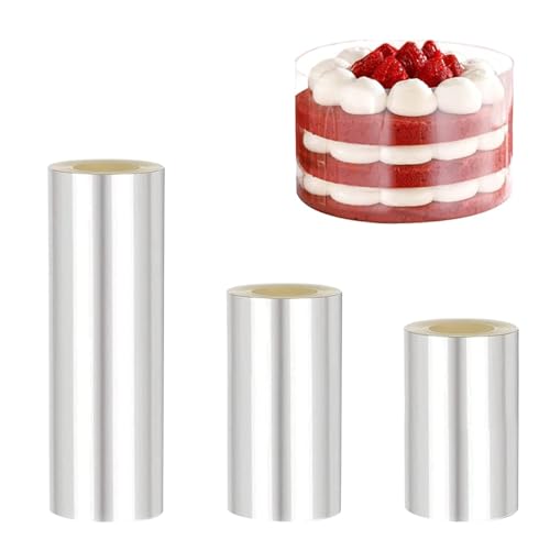 BATINO 3 Rolle Tortenrandfolie, 8/10/15cm Hoch x 10m Tortenfolie Acetat Folie Torte Acetat Kuchenstreifen Wiederverwendbar, Plastikfolie Tortenfolien Tortendeko Schokolade Mousse Kuchen Dessertringe von BATINO