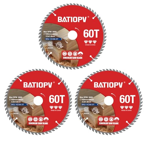 BATIOPV Kreissägeblatt 165 x 20/16 mm x 60 Zähne 3-teilig (für Holz, Spanplatten, Sperrholz, Hartholz, usw.) | Kompatibel mit Dewalt Makita Bosch, Sägeblätter für Holzschnitte von BATIOPV