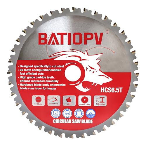 BATIOPV Kreissägeblatt 165mm x 20mm x 36 Zähne zum Schneiden von Stahl, Aluminium, Holz, Kunststoff - Kompatibel mit Dewalt Makita von BATIOPV