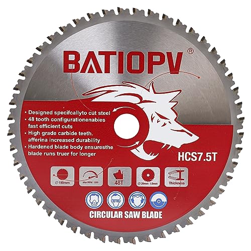 BATIOPV Kreissägeblatt 190mm x 20mm x 48T zum Schneiden von Stahl, Aluminium, Holz, Kunststoff - Kompatibel mit Dewalt Makita von BATIOPV