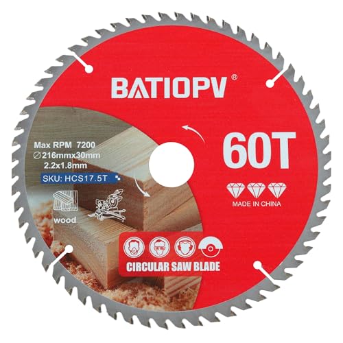BATIOPV Kreissägeblatt 216 x 30 mm x 60 Zähne (für Holz, Spanplatten, Sperrholz, Hartholz, usw.) | Kompatibel mit Dewalt Makita Bosch, Sägeblätter für Holzschnitte von BATIOPV