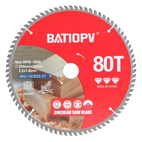 BATIOPV Kreissägeblatt 254 x 30 mm x 80 Zähne (für Holz, Spanplatten, Sperrholz, Hartholz, usw.) Kompatibel mit Dewalt Makita Bosch, Sägeblätter für Holzschnitte von BATIOPV