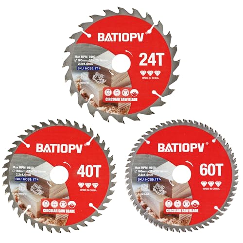 BATIOPV Kreissägeblatt 160 x 20/25 mm(24/40/60 Zähne) 3-teilig (für Holz, Spanplatten, Sperrholz, Hartholz, usw.) | Kompatibel mit Dewalt Makita Bosch einhell, Sägeblätter für Holzschnitte von BATIOPV