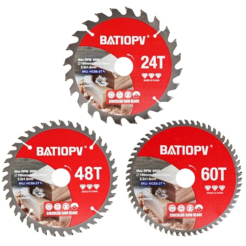 BATIOPV - Kreissägeblatt Ø 190 mm x 30/20/16 mm (24/48/60 Zähne) 3-teilig(für Holz, Spanplatten, Sperrholz, Hartholz, usw.) | Kompatibel mit Dewalt Makita Bosch, Sägeblätter für Holzschnitte… von BATIOPV