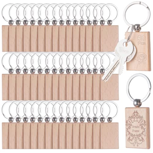 Schlüsselanhänger aus Holz, 50 Stück, blanko Holz-Schlüsselanhänger für personalisierte Bastelarbeiten, Taschendekorationen, Haustieranhänger (quadratisch) von BATTIPAW