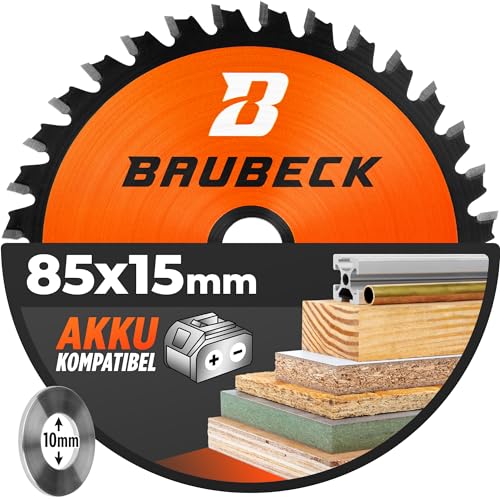 BAUBECK Akku Sägeblatt 85x15 inkl. 10mm Reduzierring - Multi Material Feinschnitt - Sägeblatt 85 für Holz, Aluminium uvm. - Sägeblatt 85x15 Fein - Akku Sägeblatt 85x10mm von BAUBECK