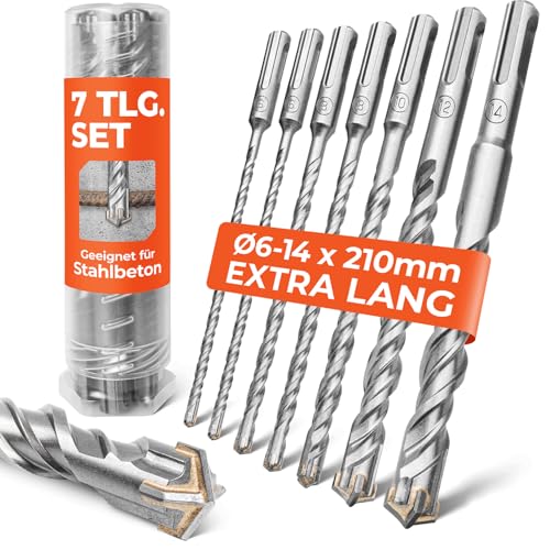 BAUBECK SDS Plus Bohrer Set für Beton [7tlg - Ø6-14 & 210mm lang] 4 Schneiden - Langlebige Betonbohrer aus 40CR Stahl für Präzise Ergebnisse - Bohrer Set Beton Schlagbohrer SDS Bohrer Stein von BAUBECK