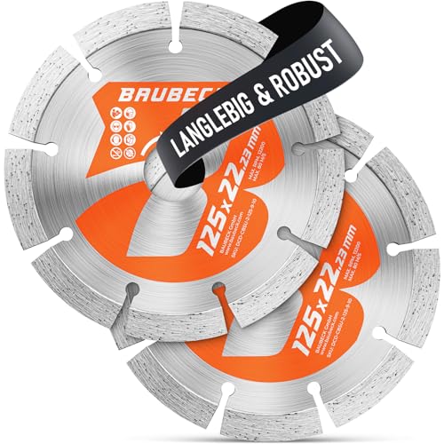 BAUBECK Diamantscheibe 125mm für Stein, Beton, 2Stk. Leistungsstark kompatibel mit Winkelschleifer von Bosch, Metabo, Diamant Trennscheibe 125 Diamanttrennscheibe 125 Diamant Trennscheibe 125 Stein von BAUBECK