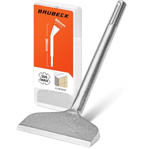 BAUBECK Robuste Fliesenmeißel SDS Max - schnelles Lösen von Putz & Kleberesten [10° abgewinkelt], hitzegehärtet, 280mm lang Flachmeißel SDS Max - Meißel für Bohrhammer Max Fliesenmeißel von BAUBECK