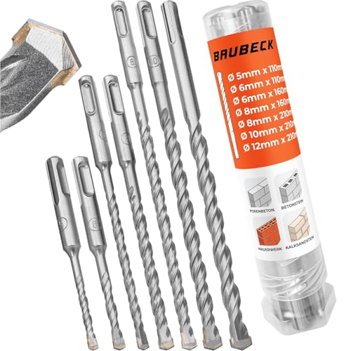 BAUBECK SDS Plus Bohrer Set für Beton [10x - 6x160mm lang] - Langlebig und Robust aus 40CR Stahl für präzise Ergebnisse - Bohrer Set Beton SDS Bohrer Stein Betonbohrer von BAUBECK