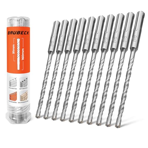 BAUBECK SDS Plus Bohrer Set für Beton [10x - 6x160mm lang] - Langlebig und Robust aus 40CR Stahl für präzise Ergebnisse - Bohrer Set Beton SDS Bohrer Stein Betonbohrer von BAUBECK