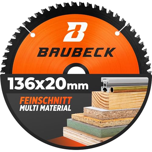 BAUBECK Sägeblatt 136x20 - Multi Material Feinschnitt - Kreissägeblatt 136 x 20mm für Holz, Aluminium uvm. - Sägeblatt 136x20mm kompatibel mit Bosch GKM uvm. von BAUBECK