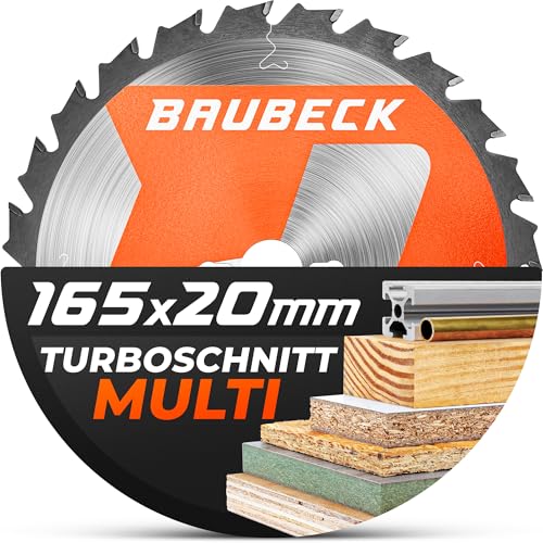 BAUBECK Sägeblatt 165x20 +16mm Adapter, 24Z, 1.5mm Schnitt in Holz & Alu, Akku 18v kompatibel mit M. SP6000/J, DHS680, Bosch GKT 55 / GCE S/GKS 18 V, Kreissägeblatt 165x20, Sägeblatt 165x16 von BAUBECK