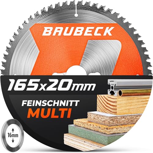 BAUBECK Sägeblatt 165x20 +16mm Adapter, 56Z, 1.5mm Schnitt in Holz & Alu, Akku 18v kompatibel mit M. SP6000/J, DHS680, Bosch GKT 55 / GCE S/GKS 18 V, Kreissägeblatt 165x20, Sägeblatt 165x16 BAUBECK Sägeblatt 165x20 +16mm Adapter, 56Z, 1.5mm Schnitt in Holz & Alu, Akku 18v kompatibel mit M. SP6000/J, DHS680, Bosch GKT 55 / GCE S/GKS 18 V, Kreissägeblatt 165x20, Sägeblatt 165x16 von BAUBECK