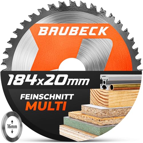 BAUBECK Sägeblatt 184x16 +20mm Adapter, 40Z, 1.6mm Feinschnitt in Holz & Alu kompatibel mit Dewalt. Bosch, Evolution & TACKLIFE PES01A Sägeblatt 184x20, Kreissägeblatt 184x16 BAUBECK Sägeblatt 184x16 +20mm Adapter, 40Z, 1.6mm Feinschnitt in Holz & Alu kompatibel mit Dewalt. Bosch, Evolution & TACKLIFE PES01A Sägeblatt 184x20, Kreissägeblatt 184x16 von BAUBECK