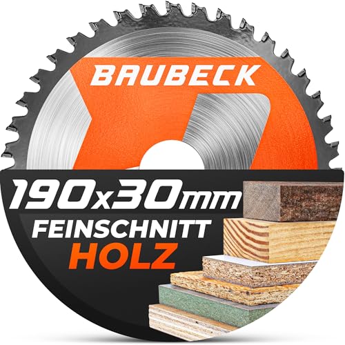 BAUBECK Sägeblatt 190x30 +16/20/25.4mm Reduzierringe, 48Z, 1.6mm Schnitt in Holz mit Handkreissägen, wie Bosch GKS 190, PKS 66 A / 66 AF, Parkside PHKS 66 kompatibel, Kreissägeblatt 190 BAUBECK Sägeblatt 190x30 +16/20/25.4mm Reduzierringe, 48Z, 1.6mm Schnitt in Holz mit Handkreissägen, wie Bosch GKS 190, PKS 66 A / 66 AF, Parkside PHKS 66 kompatibel, Kreissägeblatt 190 von BAUBECK
