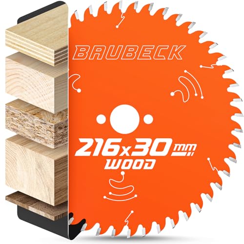 BAUBECK Sägeblatt 216x30 2.4mm Schnitt in Holz 48 Zähne für Kapp- & Tischkreissägen, wie Metabo KGS 216M, Bosch GTS 635-216, GCM 8 SJL kompatibel, Kreissägeblatt 216, Kappsägeblatt 216 von BAUBECK