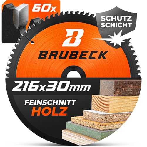 BAUBECK Sägeblatt 216x30 - Holz Feinschnitt - Kreissägeblatt 216x30 für Holz - Sägeblatt 216 kompatibel mit Metabo KGS 216, Bosch GCM 8 uvm. von BAUBECK