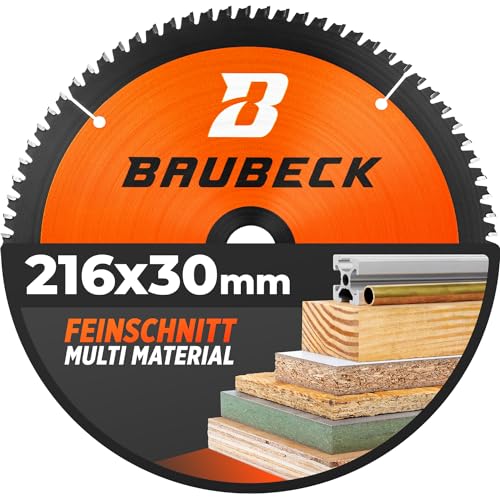 BAUBECK Sägeblatt 216x30 - Multi Material Feinschnitt - Kreissägeblatt 216x30 für Holz, Aluminium uvm. - Sägeblatt 216 kompatibel mit Metabo KGS 216, Bosch GCM 8 uvm. von BAUBECK