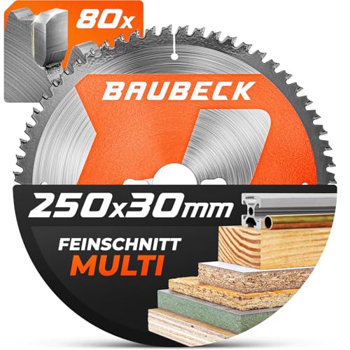 BAUBECK Sägeblatt 250x30 2.5mm Feinschnitt in Holz & Alu, 80 Zähne für Kapp- & Tischkreissägen, wie von Einhell. Dewalt 7492, Elektra Beckum KGS 300 kompatibel, Kreissägeblatt 250, Kappsägeblatt 250 BAUBECK Sägeblatt 250x30 2.5mm Feinschnitt in Holz & Alu, 80 Zähne für Kapp- & Tischkreissägen, wie von Einhell. Dewalt 7492, Elektra Beckum KGS 300 kompatibel, Kreissägeblatt 250, Kappsägeblatt 250 von BAUBECK