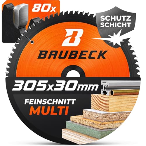 BAUBECK Sägeblatt 305x30 Holz Kappsäge - Multi Material Feinschnitt - Kappsäge 305mm Sägeblatt für Holz, Aluminium, Metall uvm. - Sägeblatt 305 kompatibel mit Bosch GCM 12, GTM 12, Metabo KGS 305 uvm. von BAUBECK