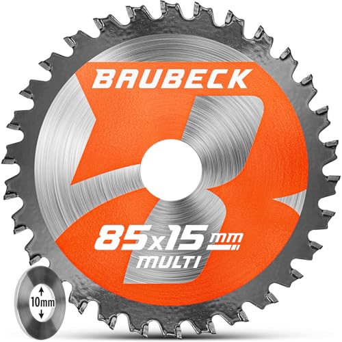 BAUBECK Sägeblatt 85x15 +10mm Adapter, 30Z, 1.4mm Feinschnitt in Holz & Alu kompatibel mit Bosch GKS 12v-26, Metabo Sägeblatt 85x10, Kreissägeblatt 85x15 BAUBECK Sägeblatt 85x15 +10mm Adapter, 30Z, 1.4mm Feinschnitt in Holz & Alu kompatibel mit Bosch GKS 12v-26, Metabo Sägeblatt 85x10, Kreissägeblatt 85x15 von BAUBECK