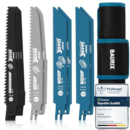 BAURIX® [LONG LIFE] Säbelsägeblätter, 10 Stück, Sägeblatt Säbelsäge für schnelle und saubere Schnitte, Säbelsägeblatt Set mit Tasche I Säbelsägeblätter für Holz, Frischholz und Metall von BAURIX