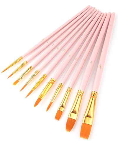 BAVALIN 10 Stück Pinselset - Nylon Acrylfarben Pinsel mit Holzgriffen Detail Pinsel Runde Pinsel Künstler PinselSets für Acrylfarben Aquarelle Öle und Gouache für Anfänger Gemälde Liebhaber (Rosa) BAVALIN 10 Stück Pinselset - Nylon Acrylfarben Pinsel mit Holzgriffen Detail Pinsel Runde Pinsel Künstler PinselSets für Acrylfarben Aquarelle Öle und Gouache für Anfänger Gemälde Liebhaber (Rosa) von BAVALIN