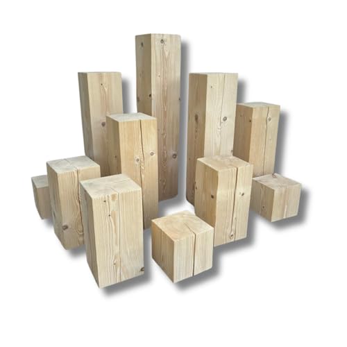BAVASTYLE Deko Holzsäule gebürstet 20x20cm inkl. Filzgleiter - Massiv Fichtenholzblock in verschiedenen Höhen mit edlen 3D Effekt als Blumenständer, Deko für Wohnzimmer oder Terrasse (Höhe: 80cm) von BAVASTYLE