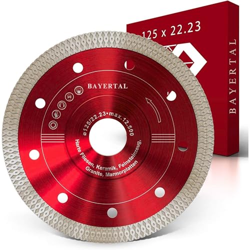 BAYERTAL® Diamanttrennscheibe 125 mm - Meisterhaftes Trennen von harte Fliesen Keramik Feinsteinzeug Granit Marmor - Diamantscheibe 125mm x 22,23 mm - Premium Trennscheibe für Profihandwerker von BAYERTAL