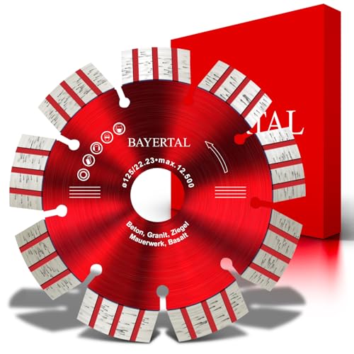 BAYERTAL® Diamanttrennscheibe 125mm x 22,23 – Premium Trennscheibe für Winkelschleifer & Flex – Profi Diamant Steinscheibe & Betontrennscheibe – Hochwertige Diamant-Scheibe für präzises Trennen von BAYERTAL