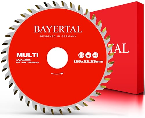 Bayertal® Sägeblatt 125 x 22,23 mm – Multi Material für Holz, Aluminium & Kunststoffe – 40 Zähne, Ø 125mm – Trennscheibe für Feinschnitt – HM-Schnittflächen ideal für präzise Schnitte – Kreissägeblatt von BAYERTAL