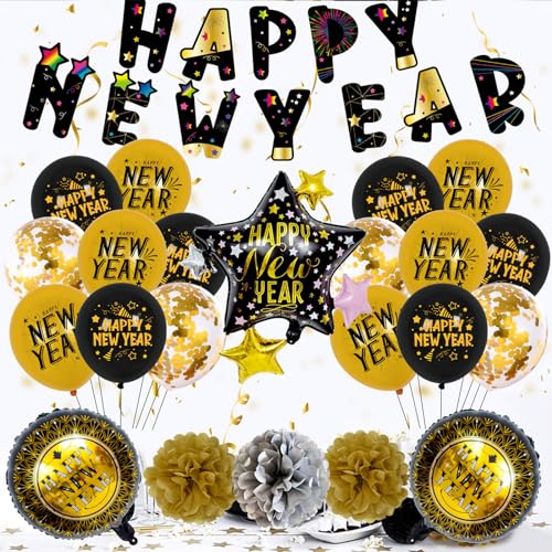 2024 Frohes Neues Jahr Ballon Set Schwarze Champagnerflasche Sternballon Zuhause Einzigartiges Dekor Geschenk Partyzubehör 2024 Silvesterdekorationen von BAYORE