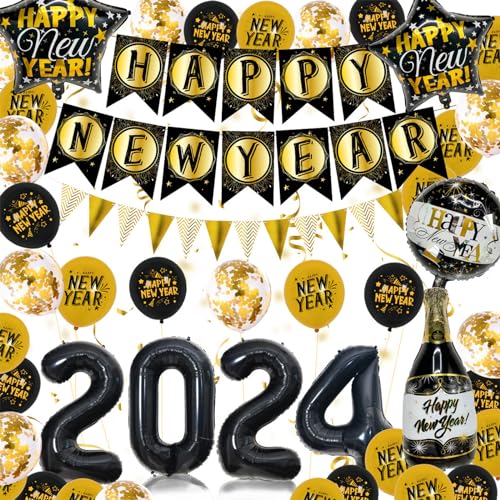 2024 Neujahr Partydekorationen Set Frohes Neues Jahr Luftballons Aluminiumfolie Luftballons Neujahrspartyzubehör von BAYORE