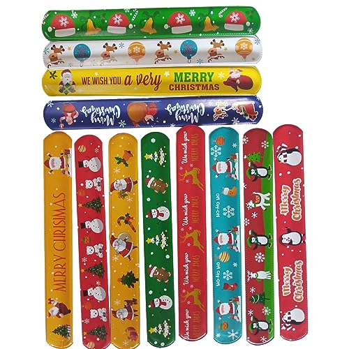 BAYORE 100 Stück Weihnachts Slap Armbänder Für Kinder Lustige Und Festival Armbänder Für Weihnachtsfeier Taschen Armbänder Dekor Weihnachtsarmbänder von BAYORE