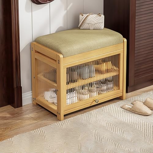 BAYTEWJX Moderne Schuhregalbank aus Holz Weiches Kissen Sitzbank 2-Lagige Bequeme Schuhbank mit Glastür für Wohnzimmer Schlafzimmer.(Original wood,50x32x43cm) von BAYTEWJX