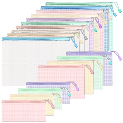 BAYTORY 18 Stück Netztaschen mit Reißverschluss, transparent, wasserdicht, Dokumententasche, verschiedene Farben, große Kapazität, Kunststoff-Aktenhüllen, Mehrzwecktasche für Reisen, Schule, Büro und BAYTORY 18 Stück Netztaschen mit Reißverschluss, transparent, wasserdicht, Dokumententasche, verschiedene Farben, große Kapazität, Kunststoff-Aktenhüllen, Mehrzwecktasche für Reisen, Schule, Büro und von BAYTORY