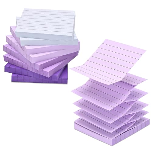 BAYTORY 640 Blatt Farbverlaufspapier, linierte Haftnotizen, 3 x 3 Zoll Bunte Haftnotizen, Notizblock für Zuhause, Büro und Schulbedarf (Violett) von BAYTORY