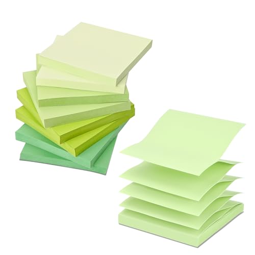 BAYTORY 640 Blatt Pop-Up-Haftnotizen, 7,6 x 7,6 cm, selbstklebende Notizblöcke, grüner Farbverlauf, Haftblöcke für Schule, Büro, Zuhause, Schreibtischzubehör (grüne Serie) von BAYTORY