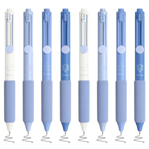 BAYTORY 8 Stück Einziehbare Gelstifte, Kugelschreiber, Druck-Gelschreiber, Ästhetische Stifte, Glattes Schreiben Schwarze Tinte 0.5 mm Feine Spitze für Tagebücher und Planer, Bürobedarf (Blau) von BAYTORY