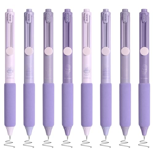 BAYTORY 8 Stück Einziehbare Gelstifte, Kugelschreiber, Druck-Gelschreiber, Ästhetische Stifte, Glattes Schreiben Schwarze Tinte 0.5 mm Feine Spitze für Tagebücher und Planer, Bürobedarf (Lila) von BAYTORY