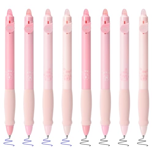 BAYTORY 8 Stück Radierbare Stifte, Gelstifte, Radierbarer Tintenroller, Einziehbare Gelschreiber, Blau und Schwarze Schnell Trocknen Tinte mit Radiergummi, Glatte Schrift Bequem zu Benutzen (Rosa) von BAYTORY