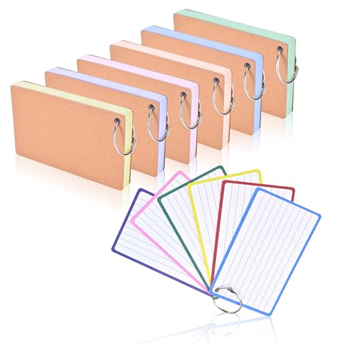 BAYTORY Karteikarten mit Ring, 7,6 x 12,7 cm, farbige linierte Notizkarten, Lernkarten zum Lernen, Queue-Karten für Büronotizen (mehrfarbig mit Ring) von BAYTORY