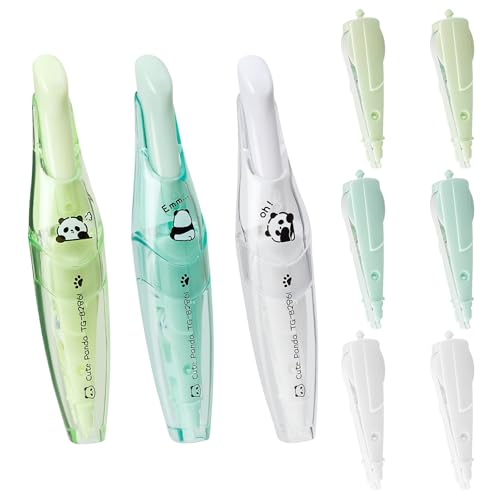 BAYTORY Korrekturband, einziehbar, 3 Stück, süßer Panda mit 6 Nachfüllpackungen, 18 m x 5 mm, weiß, Korrekturroller für Schul- und Bürobedarf von BAYTORY