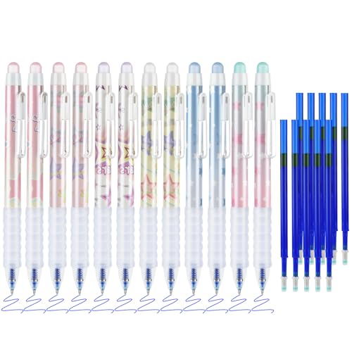 BAYTORY Löschbare Stifte, Einziehbare Feine Spitze, 0,5 mm Gelstifte mit Radiergummi, Transparent, 12 Blaue Tintenstifte und 10 Nachfüllungen, Glattes Schreiben für Notizen, Kreuzworträtsel BAYTORY Löschbare Stifte, Einziehbare Feine Spitze, 0,5 mm Gelstifte mit Radiergummi, Transparent, 12 Blaue Tintenstifte und 10 Nachfüllungen, Glattes Schreiben für Notizen, Kreuzworträtsel von BAYTORY