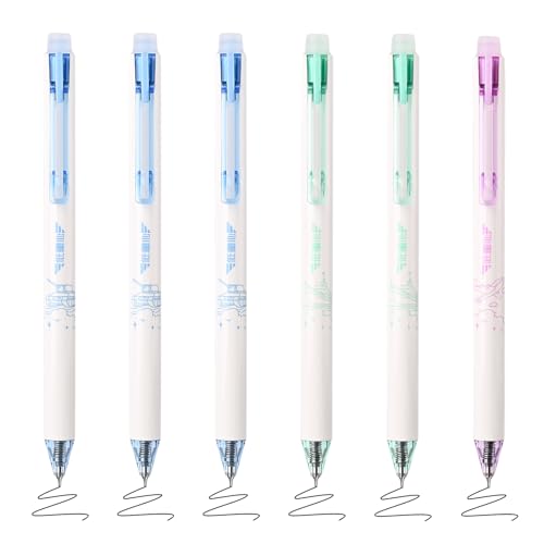 BAYTORY Löschbare Stifte mit feiner Spitze, 0,5 mm, Gelschreiber mit Radiergummi für Schule, Büro, glattes Schreiben, Kreuzworträtsel-Puzzles (schwarze Tinte), 6 Stück von BAYTORY