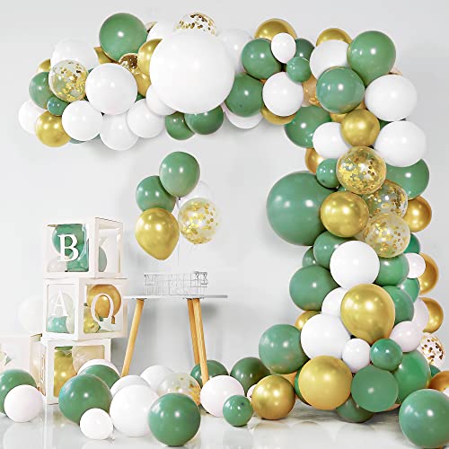 BAZADER Grün Luftballons Girlande Set, 127 Stück Olive Green Garland Kit Retro Grün Weiß Metallic Gold Latex Ballon mit Konfetti Ballon Ballons für Geburtstag Hochzeit Dekoration Jubiläum von BAZADER