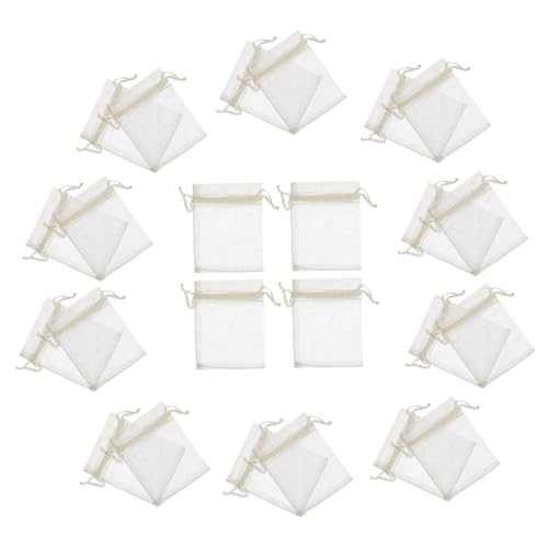 BAZEITFLOW 100 Stück Kleine Organzasäckchen mit Kordelzug Dekorative Geschenkbeutel für Schmuck Partygeschenke Vielseitige Schmuckbeutel Beige für Mädchen und Feiern von BAZEITFLOW